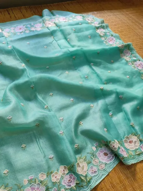 Ethereal Grace: Intricately Embroidered Kota Doria Saree